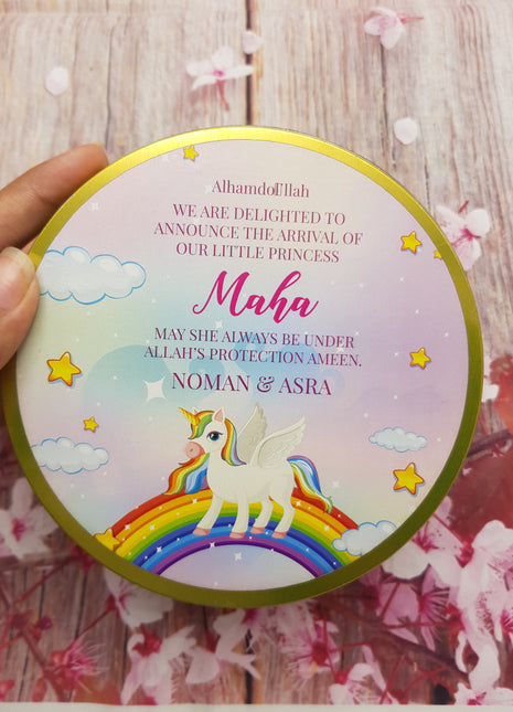 Premium Birth Announcement Tin Boxes – Custom Printed Baby Arrival Gifts & Methie Boxes in Pakistan