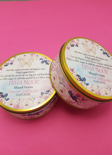 Premium Birth Announcement Tin Boxes – Custom Printed Baby Arrival Gifts & Methie Boxes in Pakistan