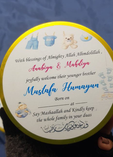 Premium Birth Announcement Tin Boxes – Custom Printed Baby Arrival Gifts & Methie Boxes in Pakistan