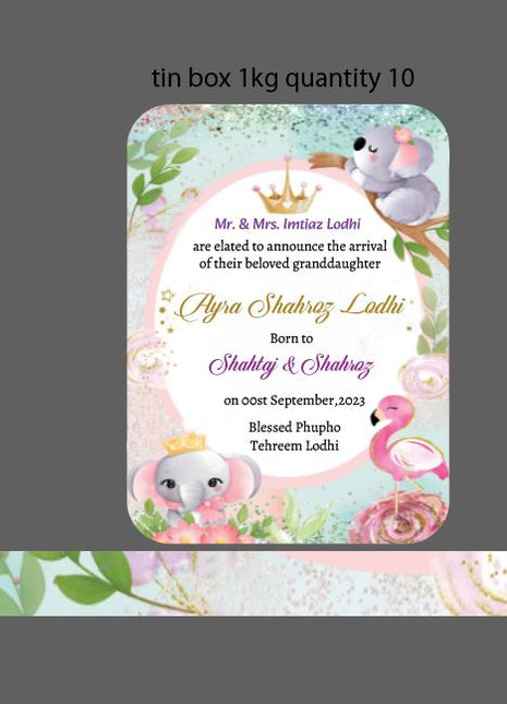 Premium Birth Announcement Tin Boxes – Custom Printed Baby Arrival Gifts & Methie Boxes in Pakistan