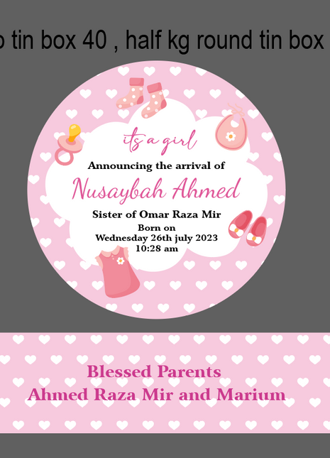 Premium Birth Announcement Tin Boxes – Custom Printed Baby Arrival Gifts & Methie Boxes in Pakistan