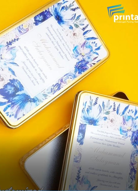 Premium Birth Announcement Tin Boxes – Custom Printed Baby Arrival Gifts & Methie Boxes in Pakistan