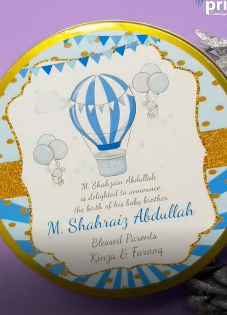 Premium Birth Announcement Tin Boxes – Custom Printed Baby Arrival Gifts & Methie Boxes in Pakistan
