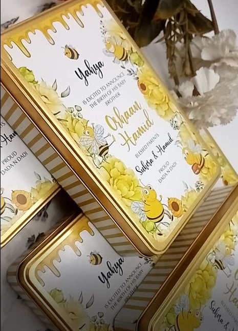 Premium Birth Announcement Tin Boxes – Custom Printed Baby Arrival Gifts & Methie Boxes in Pakistan