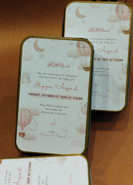 Premium Birth Announcement Tin Boxes – Custom Printed Baby Arrival Gifts & Methie Boxes in Pakistan