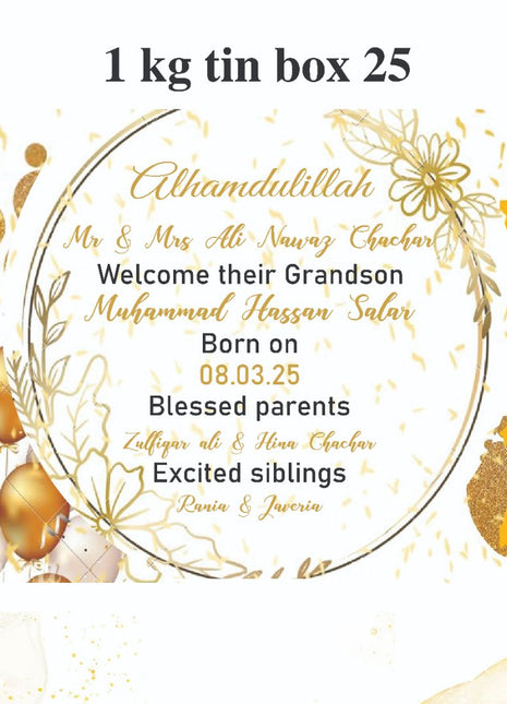 Premium Birth Announcement Tin Boxes – Custom Printed Baby Arrival Gifts & Methie Boxes in Pakistan