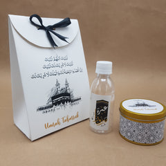 Collection image for: Hajj & Umrah Tabarruk Gift Set – Customized Bag, Tin Box & Zamzam Bottle (Complete Package)