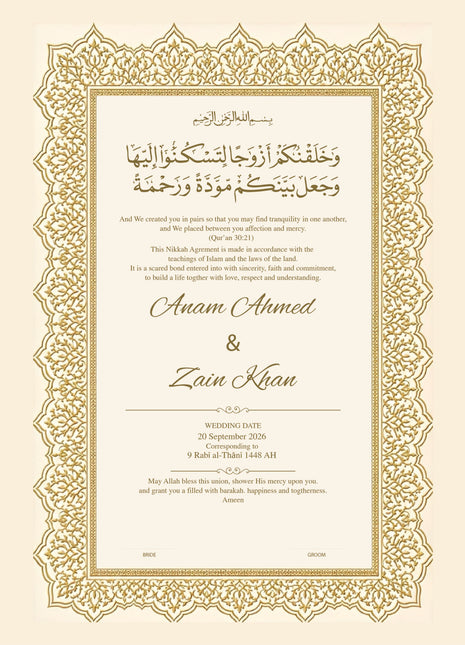Nikkah Agreement Customized