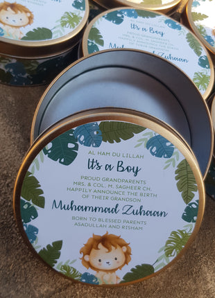 Premium Birth Announcement Tin Boxes – Custom Printed Baby Arrival Gifts & Methie Boxes in Pakistan