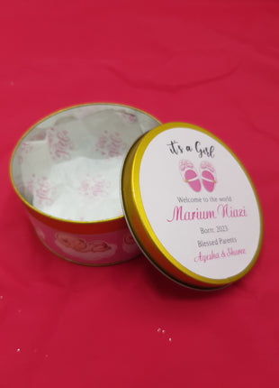 Premium Birth Announcement Tin Boxes – Custom Printed Baby Arrival Gifts & Methie Boxes in Pakistan