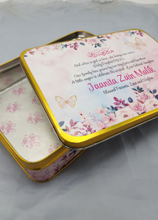 Premium Birth Announcement Tin Boxes – Custom Printed Baby Arrival Gifts & Methie Boxes in Pakistan