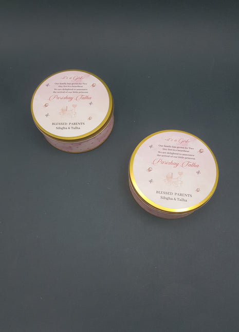Premium Birth Announcement Tin Boxes – Custom Printed Baby Arrival Gifts & Methie Boxes in Pakistan