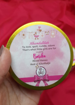 Premium Birth Announcement Tin Boxes – Custom Printed Baby Arrival Gifts & Methie Boxes in Pakistan
