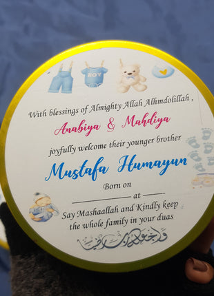 Premium Birth Announcement Tin Boxes – Custom Printed Baby Arrival Gifts & Methie Boxes in Pakistan