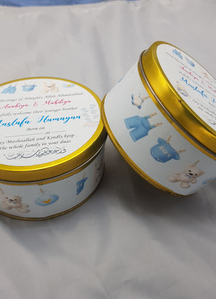 Premium Birth Announcement Tin Boxes – Custom Printed Baby Arrival Gifts & Methie Boxes in Pakistan