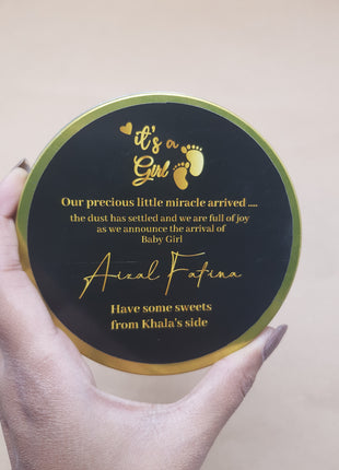 Premium Birth Announcement Tin Boxes – Custom Printed Baby Arrival Gifts & Methie Boxes in Pakistan