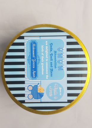 Premium Birth Announcement Tin Boxes – Custom Printed Baby Arrival Gifts & Methie Boxes in Pakistan