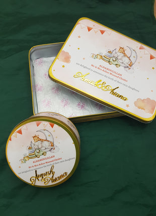 Premium Birth Announcement Tin Boxes – Custom Printed Baby Arrival Gifts & Methie Boxes in Pakistan