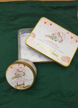 Premium Birth Announcement Tin Boxes – Custom Printed Baby Arrival Gifts & Methie Boxes in Pakistan