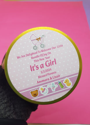Premium Birth Announcement Tin Boxes – Custom Printed Baby Arrival Gifts & Methie Boxes in Pakistan