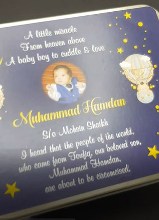 Premium Birth Announcement Tin Boxes – Custom Printed Baby Arrival Gifts & Methie Boxes in Pakistan