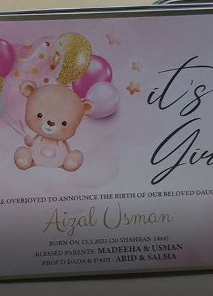Premium Birth Announcement Tin Boxes – Custom Printed Baby Arrival Gifts & Methie Boxes in Pakistan