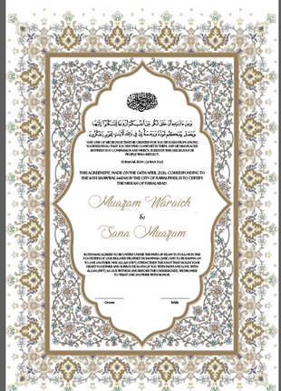 Nikkah Agreement Customized