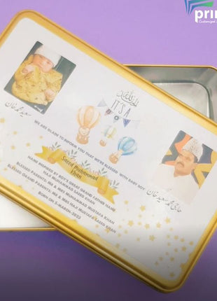 Premium Birth Announcement Tin Boxes – Custom Printed Baby Arrival Gifts & Methie Boxes in Pakistan