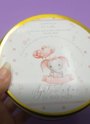 Premium Birth Announcement Tin Boxes – Custom Printed Baby Arrival Gifts & Methie Boxes in Pakistan