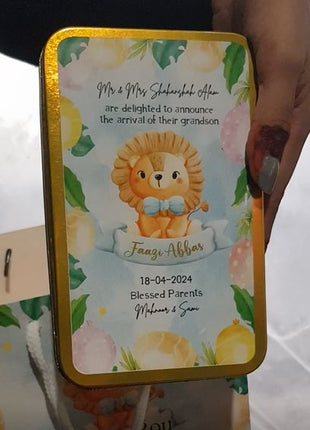 Premium Birth Announcement Tin Boxes – Custom Printed Baby Arrival Gifts & Methie Boxes in Pakistan