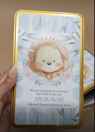 Premium Birth Announcement Tin Boxes – Custom Printed Baby Arrival Gifts & Methie Boxes in Pakistan