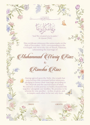 Nikkah Agreement Customized