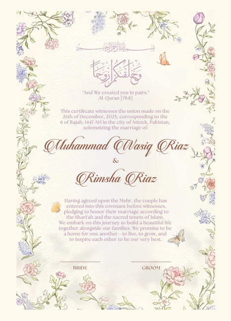 Nikkah Agreement Customized