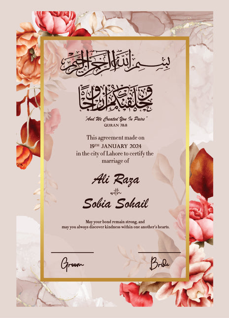 Nikkah Agreement Customized