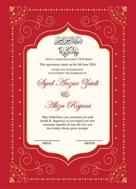Nikkah Agreement Customized