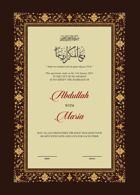 Nikkah Agreement Customized