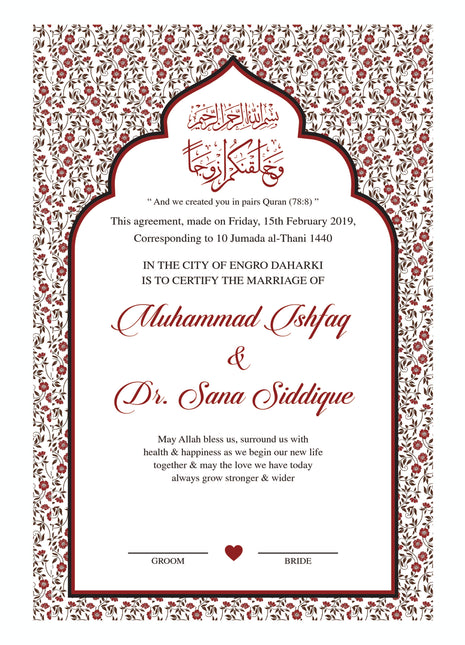 Nikkah Agreement Customized