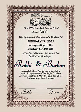 Nikkah Agreement Customized