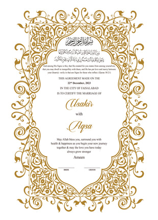 Nikkah Agreement Customized
