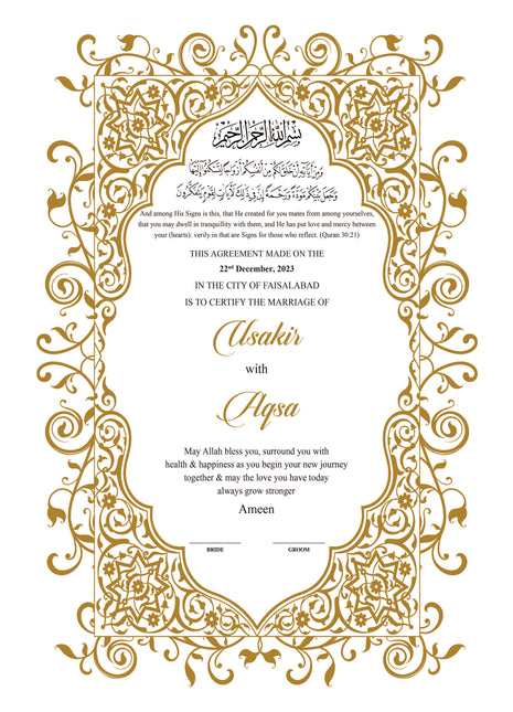 Nikkah Agreement Customized