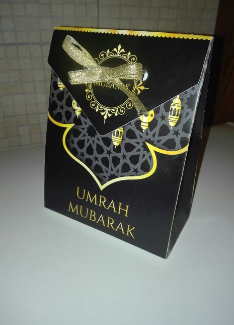 Hajj & Umrah Tabarruk Gift Set – Customized Bag, Tin Box & Zamzam Bottle (Complete Package)