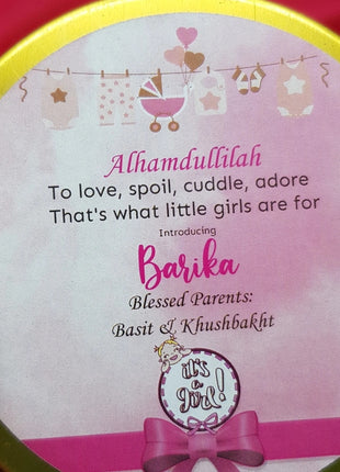 Premium Birth Announcement Tin Boxes – Custom Printed Baby Arrival Gifts & Methie Boxes in Pakistan