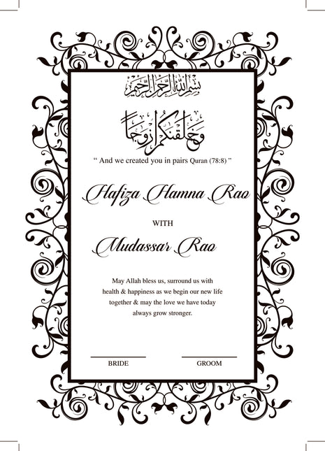 Nikkah Agreement Customized