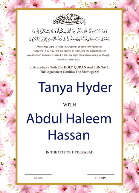 Nikkah Agreement Customized