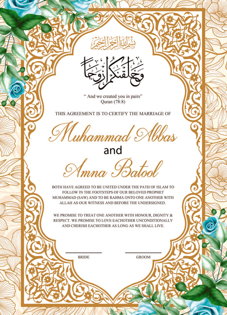 Nikkah Agreement Customized