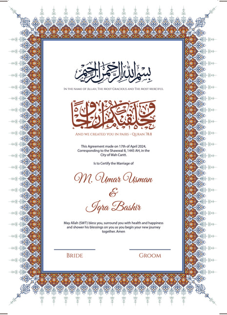 Nikkah Agreement Customized