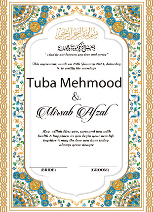 Nikkah Agreement Customized