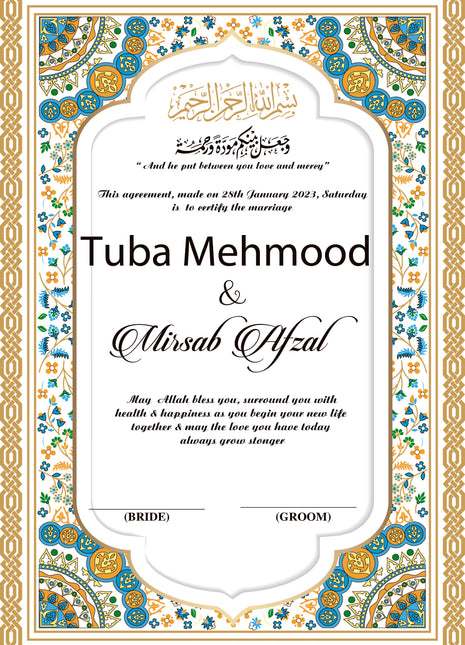 Nikkah Agreement Customized
