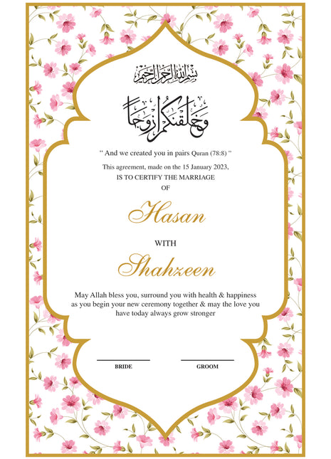 Nikkah Agreement Customized