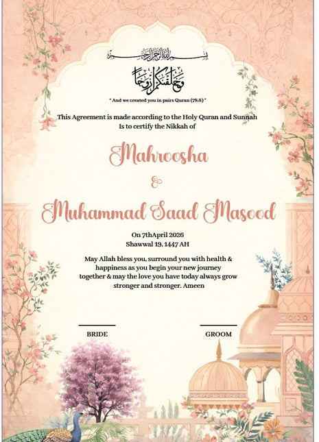 Nikkah Agreement Customized
